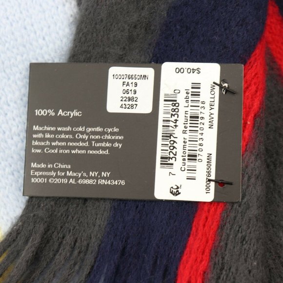 Alfani Men’s Striped Scarf, Navy and Yellow - Picture 6 of 7